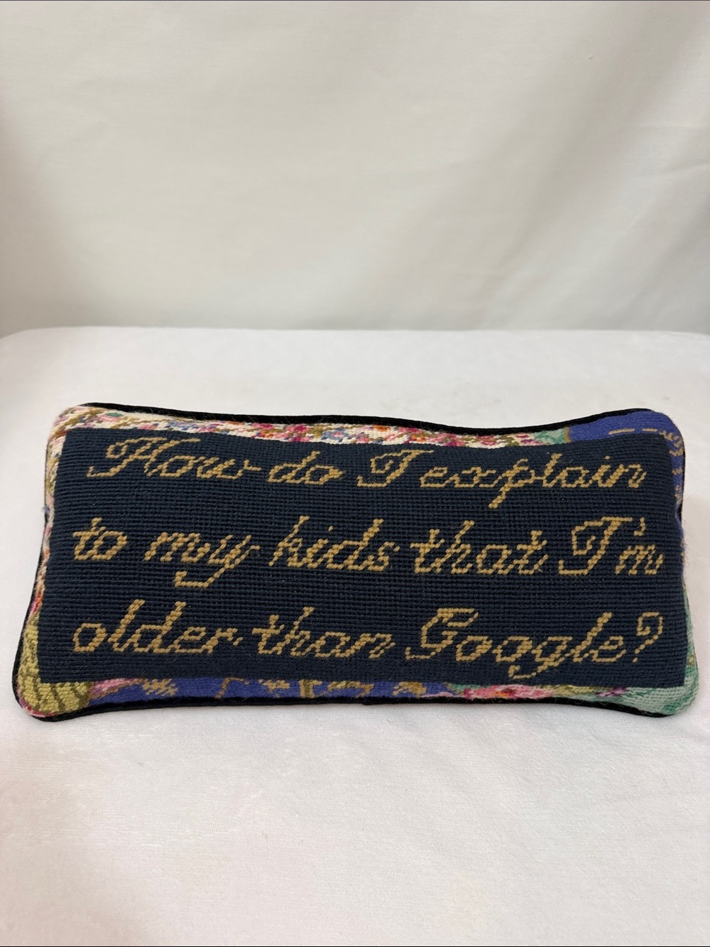 Penny Linn Designs "Older Than Google " Needlepoint Decor Pillow.